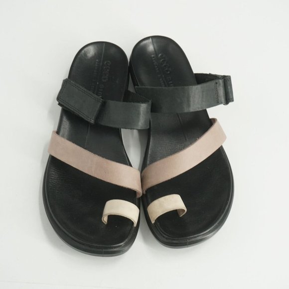 Ecco Womens Simpil Sandals Slides Black Pink Beige Leather Size 37 EU - 6.5 US - Picture 3 of 9